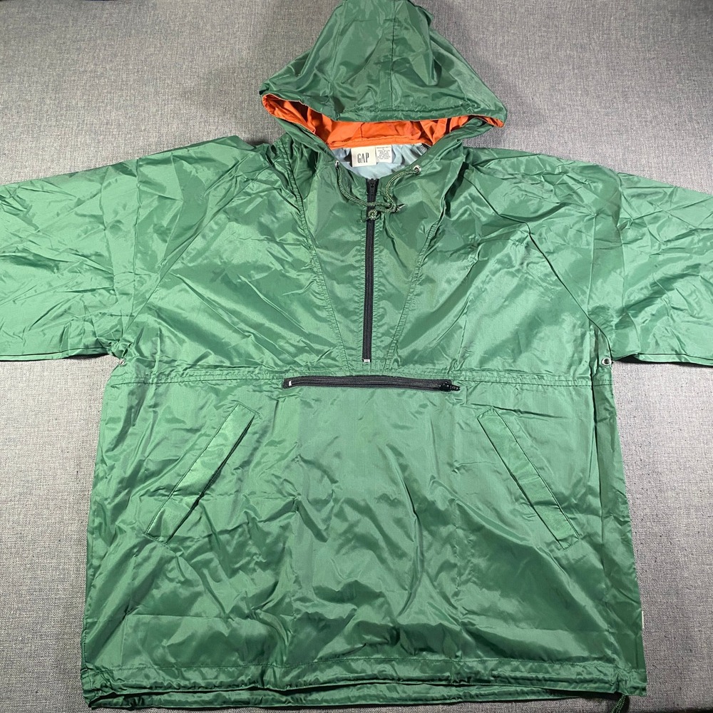 GAP‎ Men's Green Pullover Anorak Hoodie Jacket with Orange Lining Size L